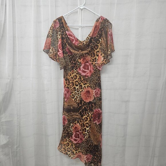 Vintage Patra Dress Brown Pink Leopard Snakeskin Floral Retro Whimsigoth 8 - Picture 9 of 12